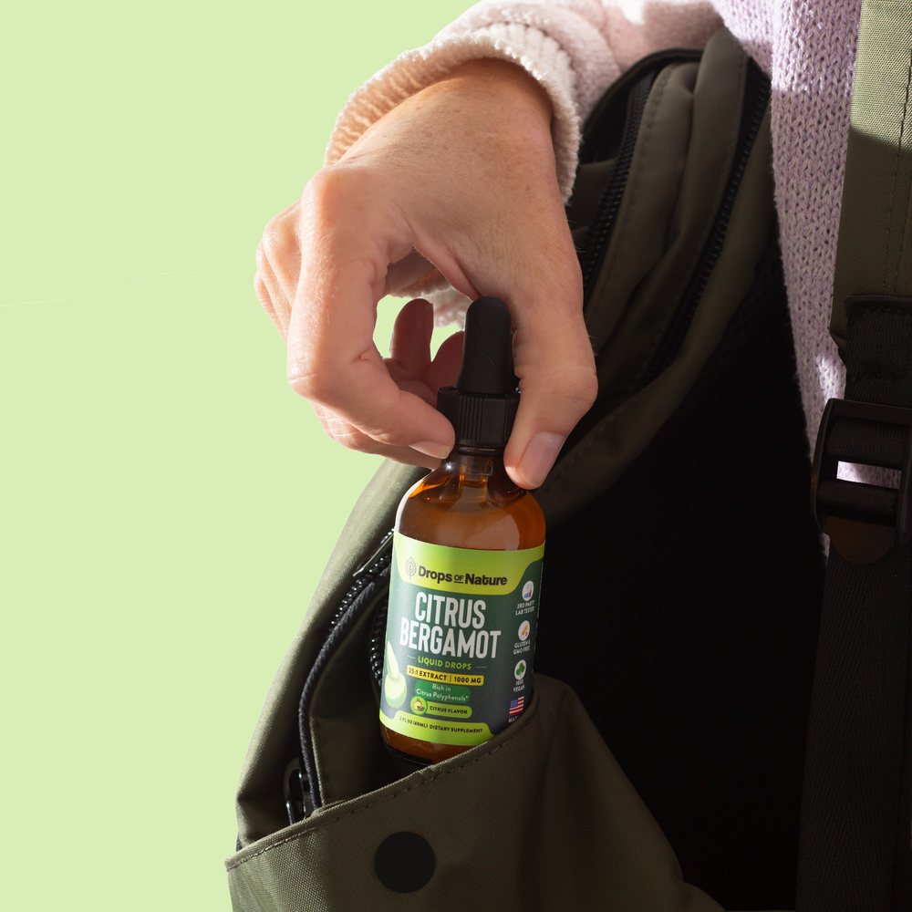 Citrus Bergamot bottle in a tote bag, ready to go.