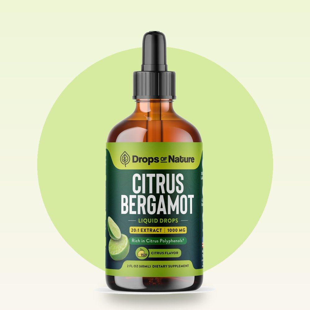 Drops of Nature Citrus Bergamot Extract 20:1 Liquid Drops, 2 fl oz bottle.