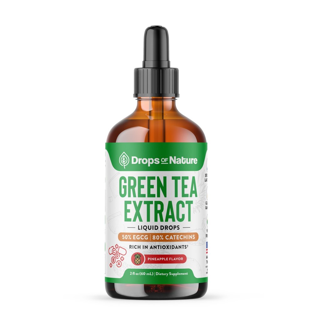 Drops of Nature Green Tea Extract bottle with its glass dropper.