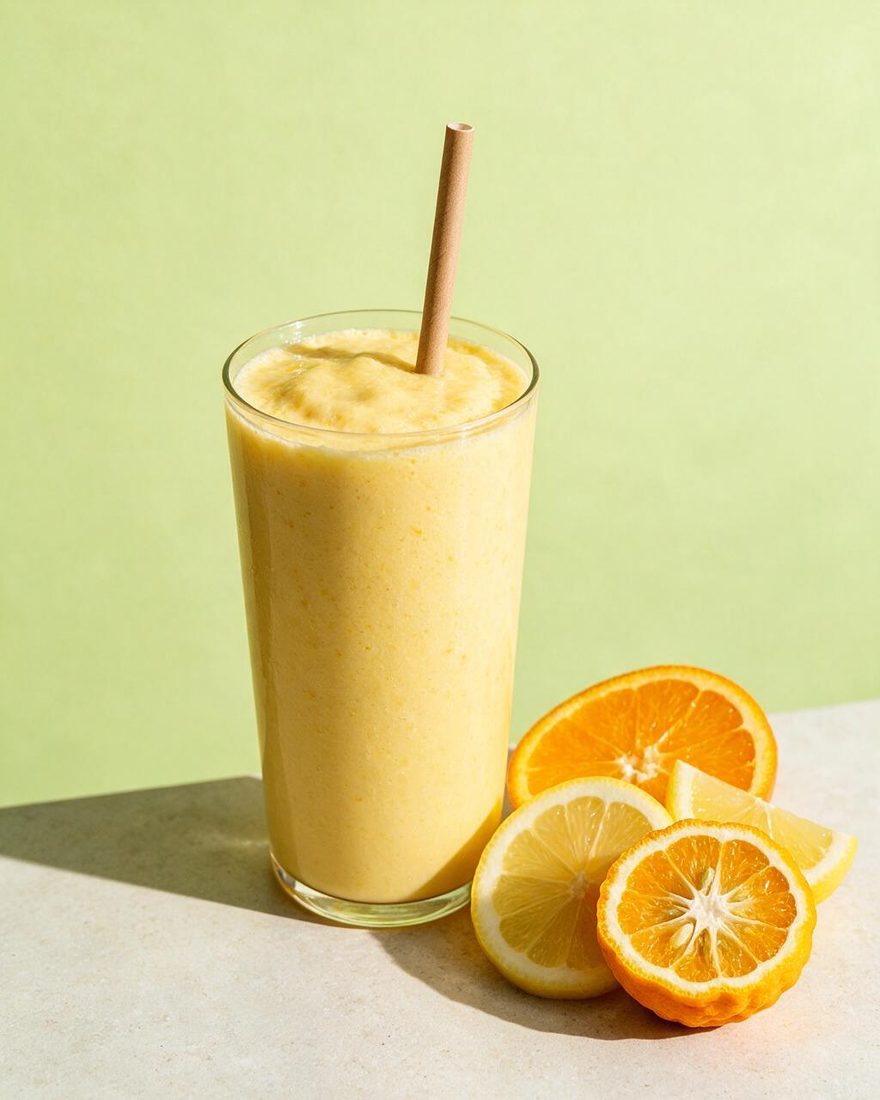 A citrus smoothie with fresh orange slices
