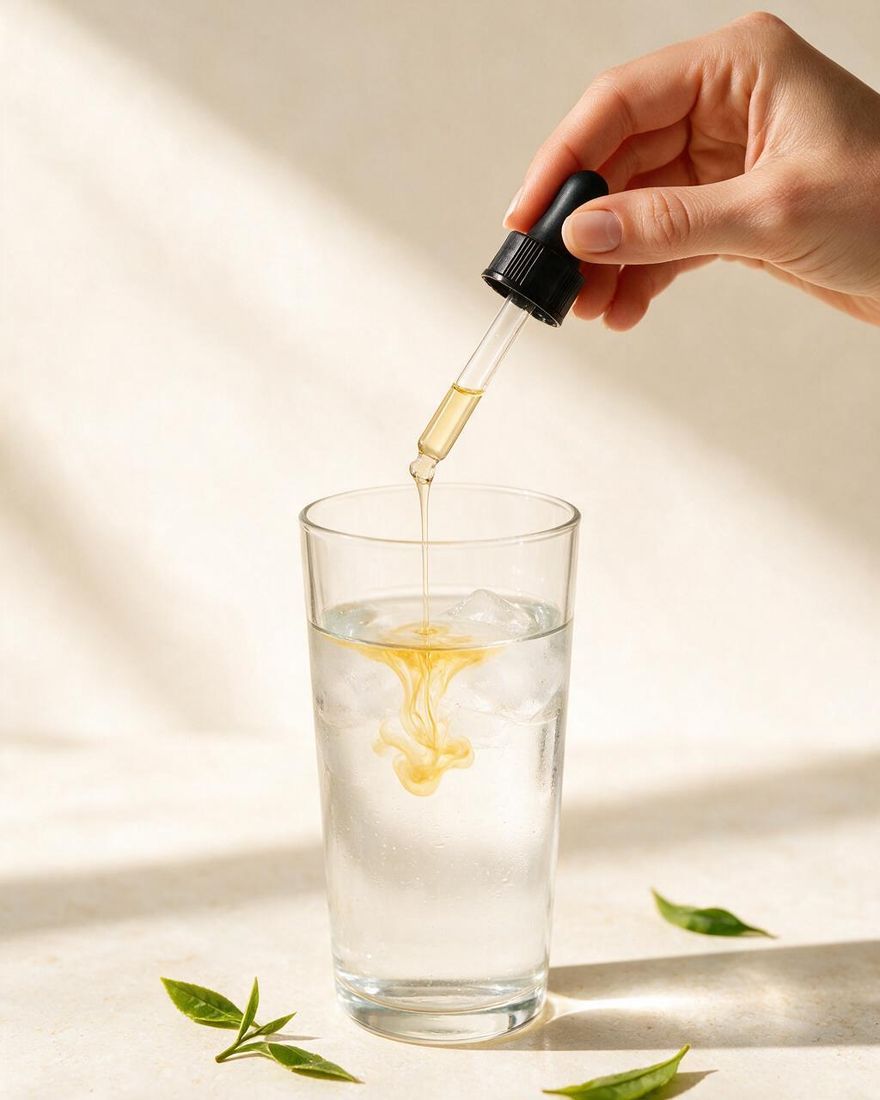 Drops going from a dropper into a glass of water
