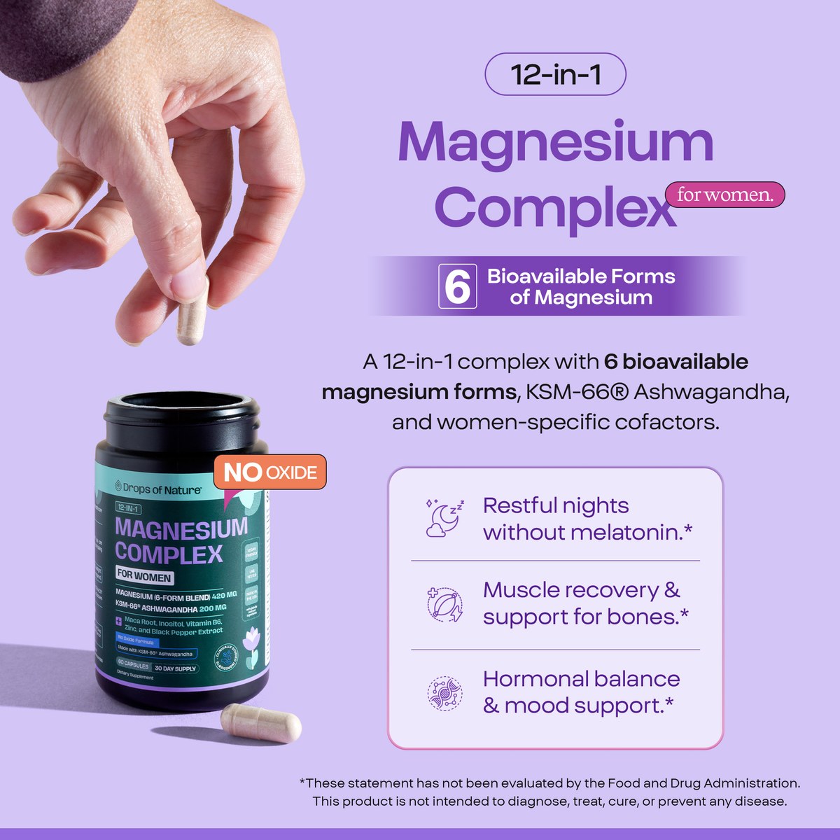 12-in-1 Magnesium Complex for Women: six bioavailable forms of magnesium.