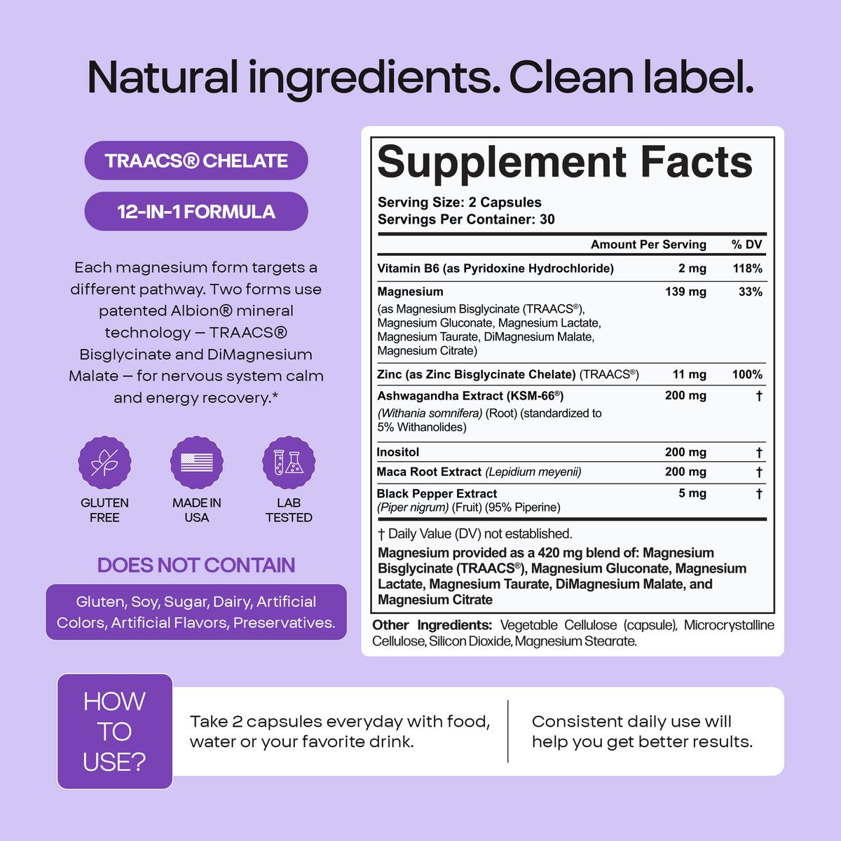 12-in-1 Magnesium Complex supplement facts.