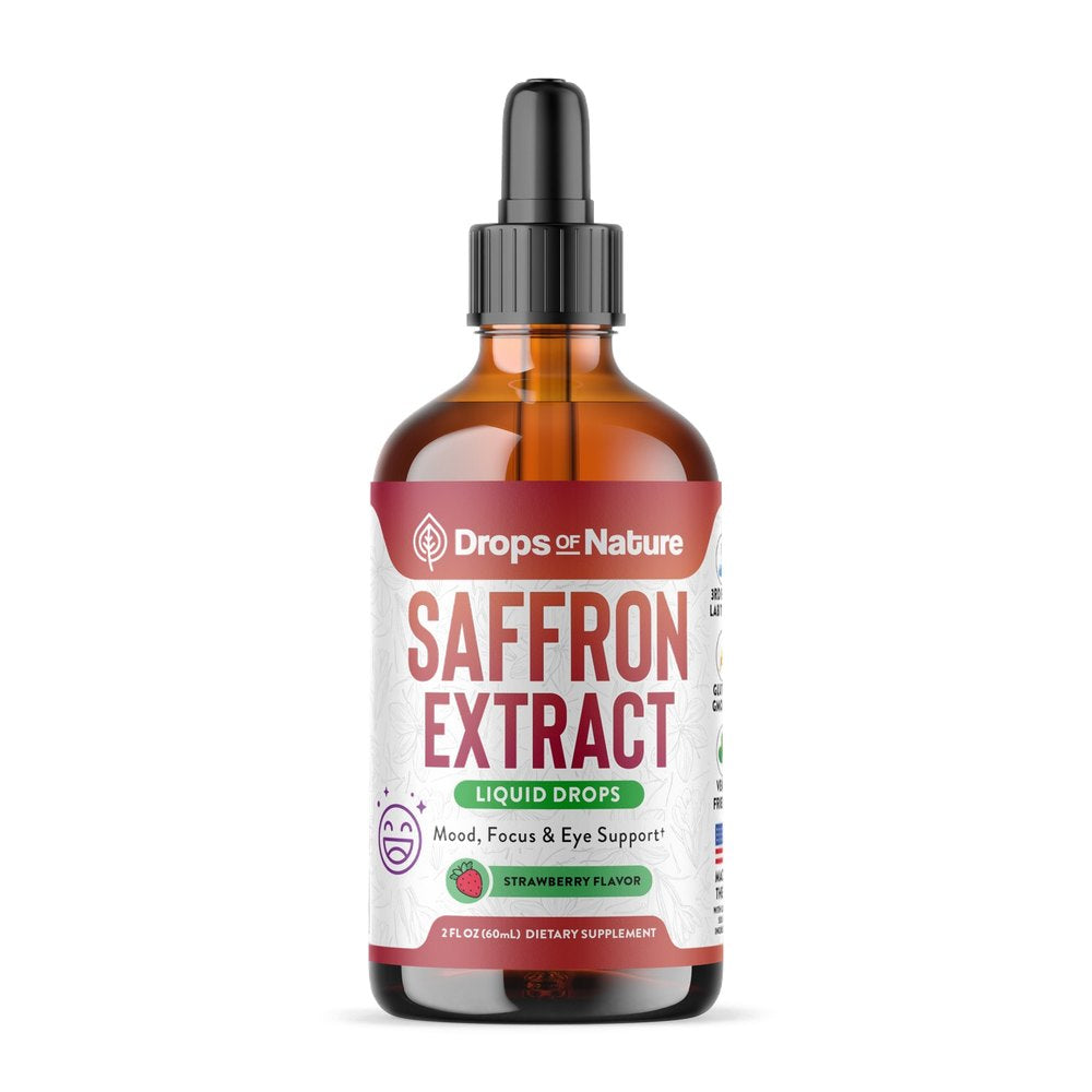 Drops of Nature Saffron Extract bottle with its glass dropper.