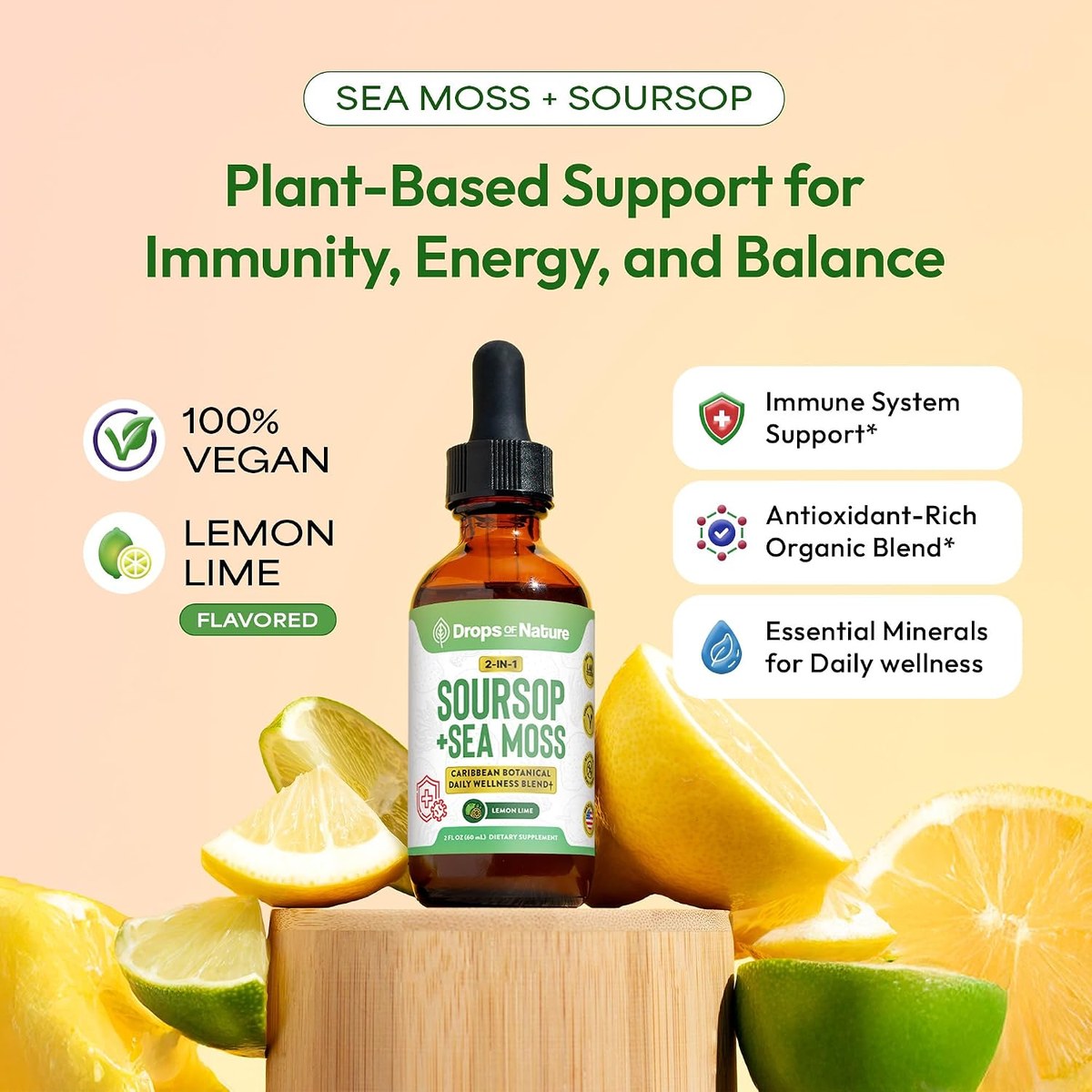 Soursop + Sea Moss drops: immune system support, antioxidant-rich organic blend, essential minerals.*
