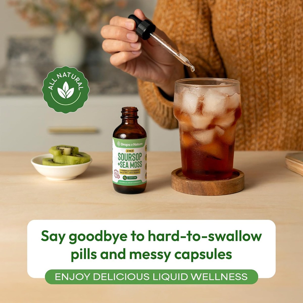 Soursop + Sea Moss drops: no pills, just drops.
