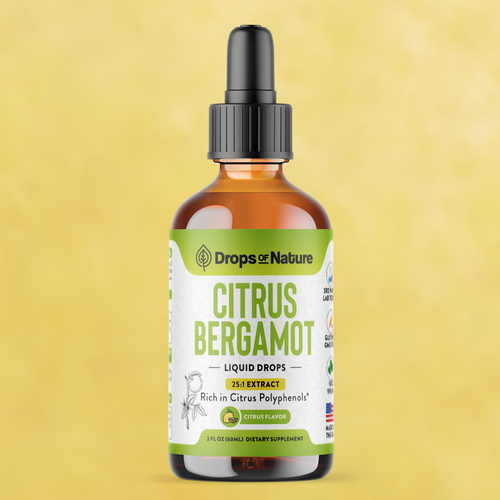 Citrus Bergamot Liquid Drops bottle, front label