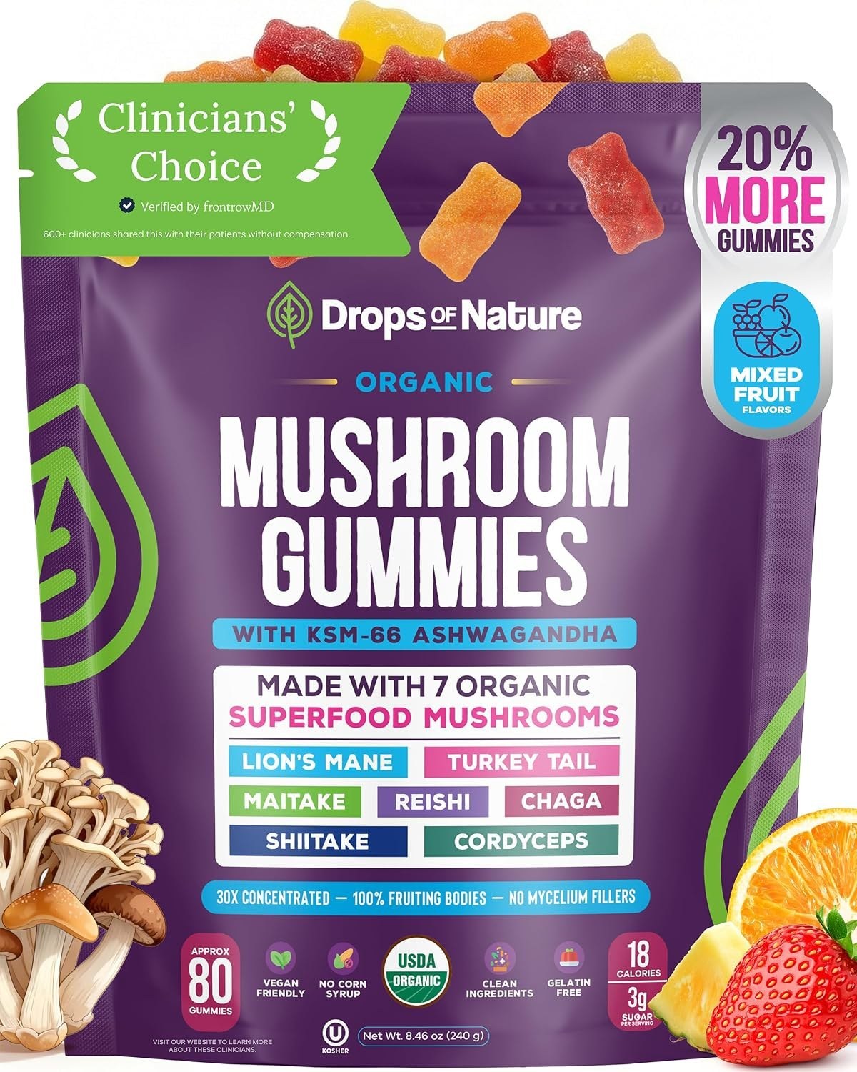 Drops of Nature Organic Mushroom Gummies + Ashwagandha main image