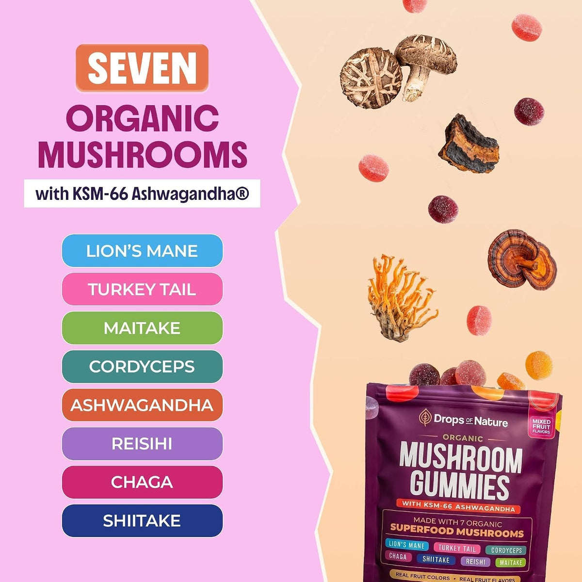 Drops of Nature Mushroom Gummies 2X Size Rounds, image 3