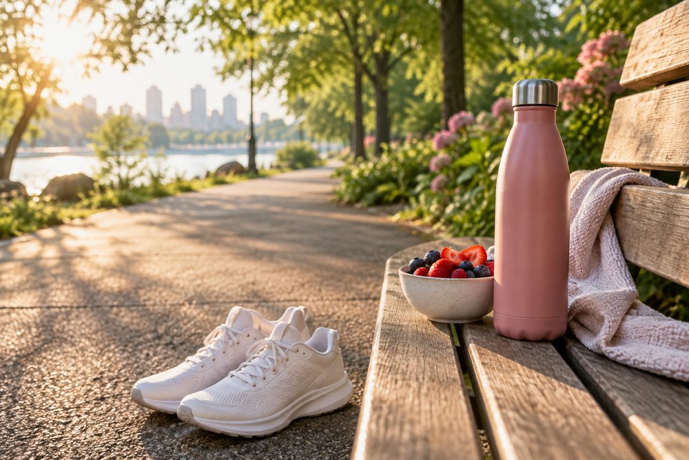 Sneakers on a sunny morning path