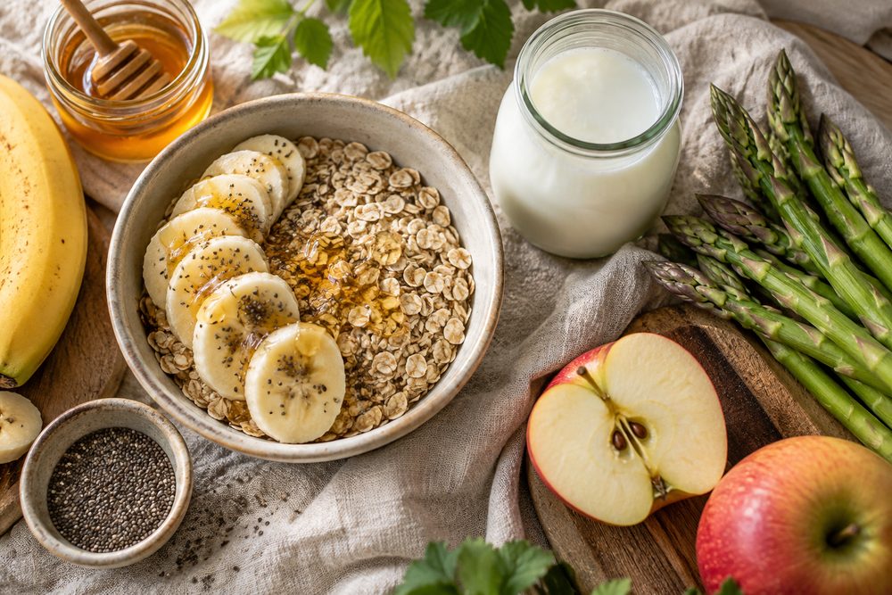 Oats, bananas, kefir and fiber-rich foods