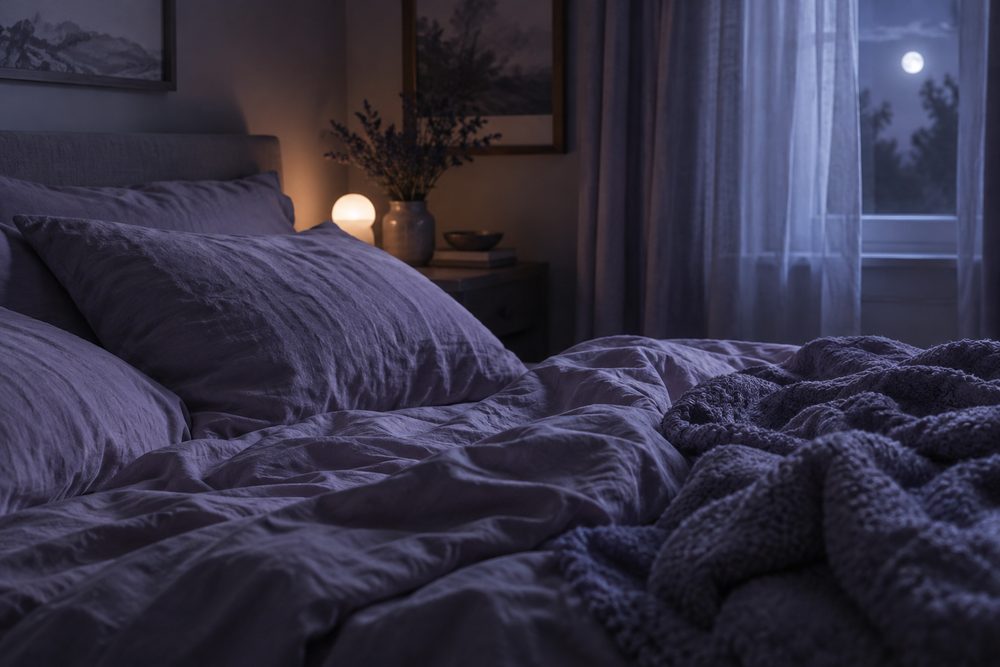 A quiet, restful bedroom at night